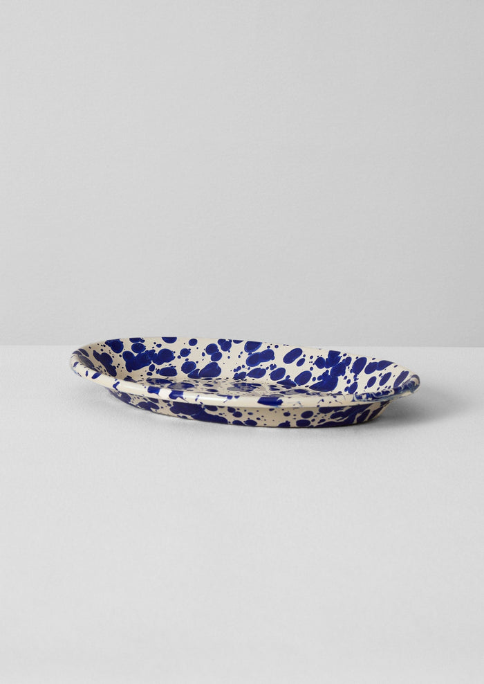 Splatter Enamel Platter | Cream/Blue