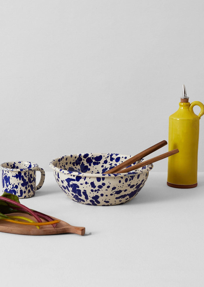 Splatter Enamel Salad Bowl | Cream/Blue