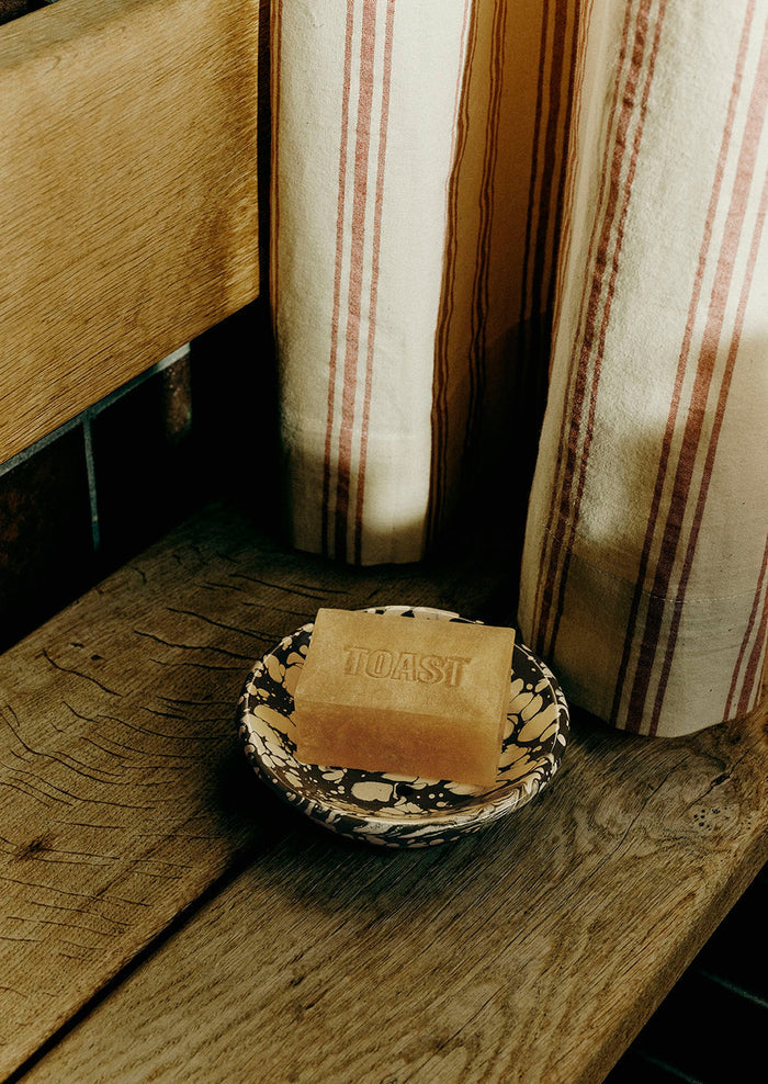 Splatter Enamel Soap Dish | Olive/Ecru