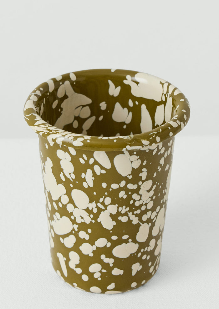 Splatter Enamel Toothbrush Tumbler | Olive/Ecru