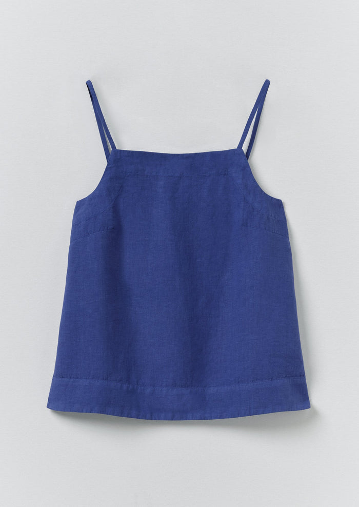 Square Neck Garment Dyed Linen Tank | Carmine Blue