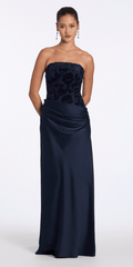 Camille La Vie Square Neck Velvet Illusion Corset Satin Column Dress missy / 2 / navy