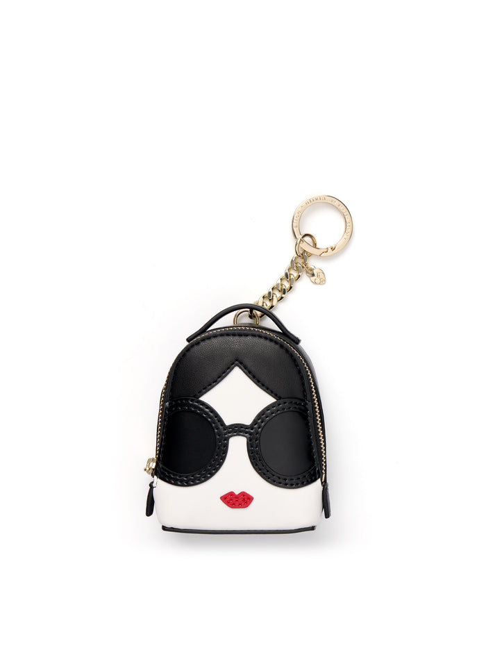 STACEFACE MINI BACKPACK KEYCHARM - BLACK/OFF WHITE MULTI