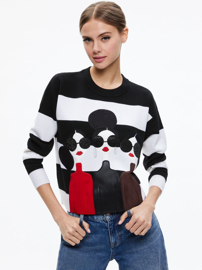 STACEFACE PULLOVER - BLACK/SOFT WHITE MULTI