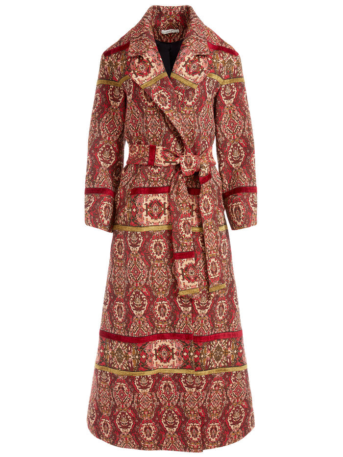 STEFAN BELTED NOTCH COLLAR COAT - RUBY/MULTI