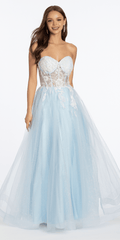 light-blue/size/4/missy/Camille La Vie/Strapless Floral Embellished Corset Glitter Tulle Ballgown/front alt