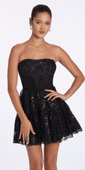Camille La Vie Strapless Glitter Sequin Corset Fit and Flare Dress junior / 0 / black