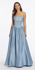 dusty-blue/size/4/missy/Camille La Vie/Strapless Satin Cowl Corset Lace Up Back Ballgown /front alt 2