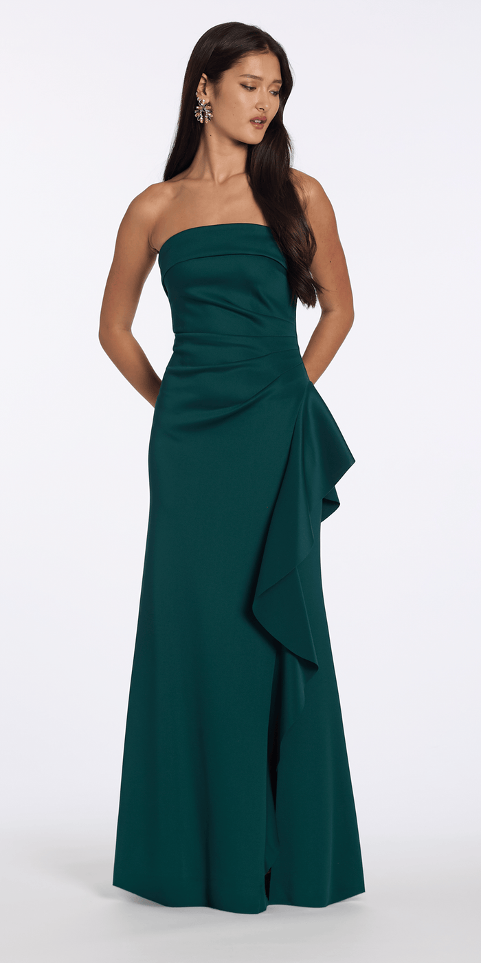 hunter-green/size/4/missy/Camille La Vie/ Strapless Scuba Column Dress with Side Slit/front