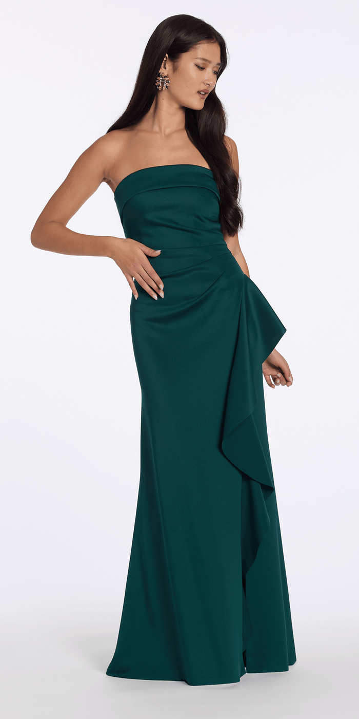 hunter-green/size/4/missy/Camille La Vie/ Strapless Scuba Column Dress with Side Slit/front alt 2