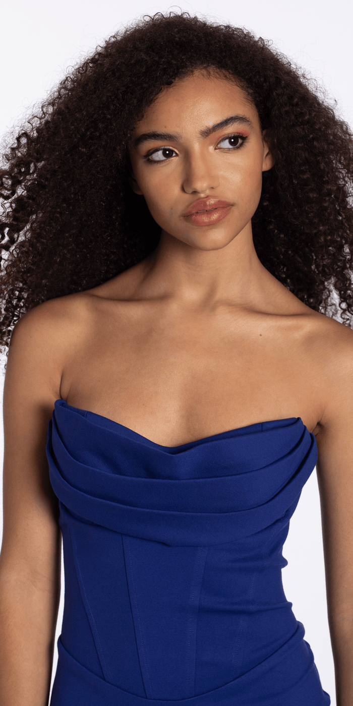 cobalt-blue/size/4/missy/Camille La Vie/Strapless Scuba Drape Corset Bodycon Dress/close up2