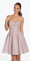 rose/size/2/missy/Camille La Vie /Strapless Shimmer Cris Cross Corset Fit and Flare Dress/front