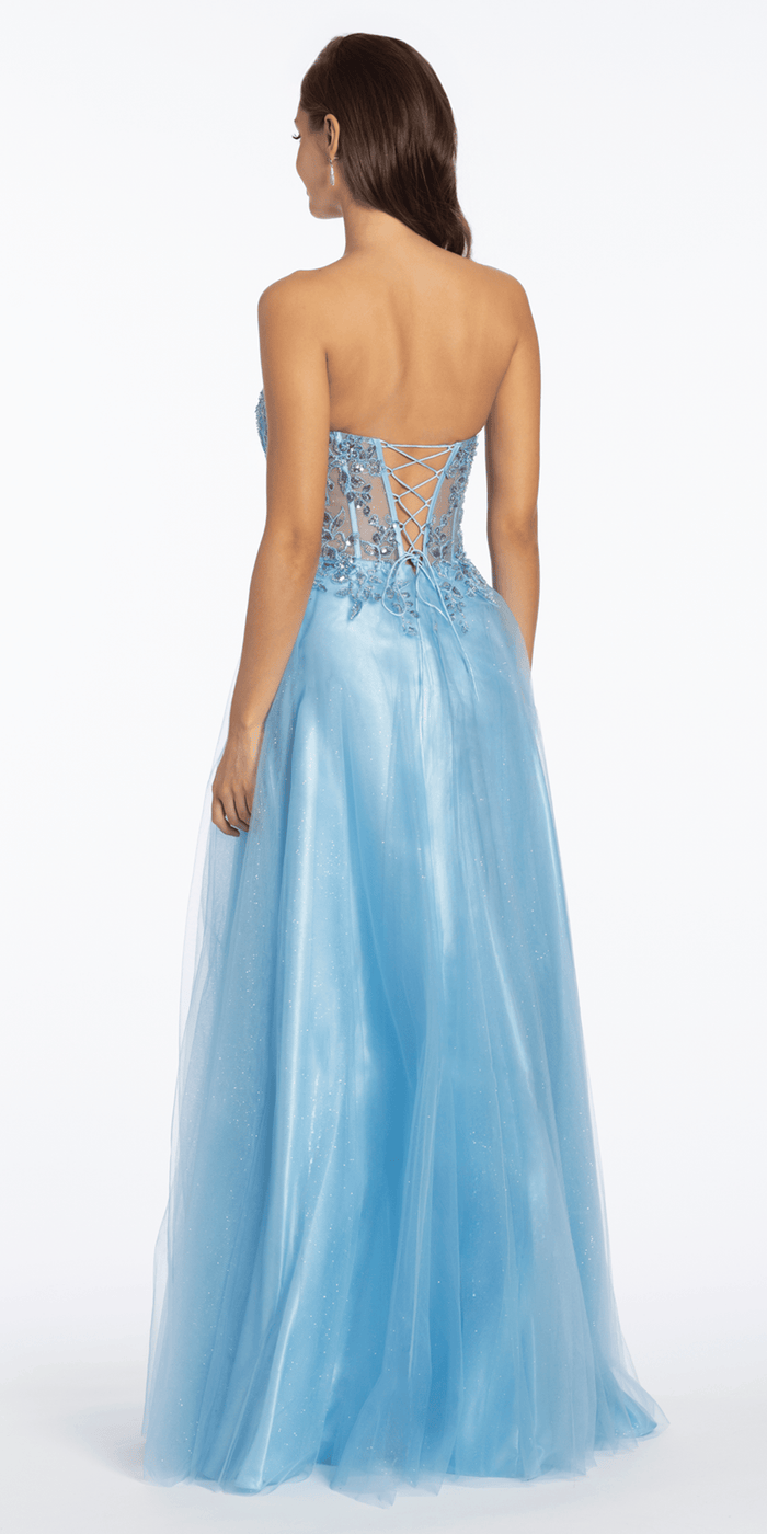 light-blue/size/4/ missy/Camille La Vie/Strapless Sweetheart Glitter Tulle Corset Ballgown/back