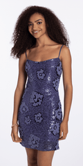 periwinkle/size/XS/Missy/Camille La Vie Strappy Back Beaded Bodycon Dress/front