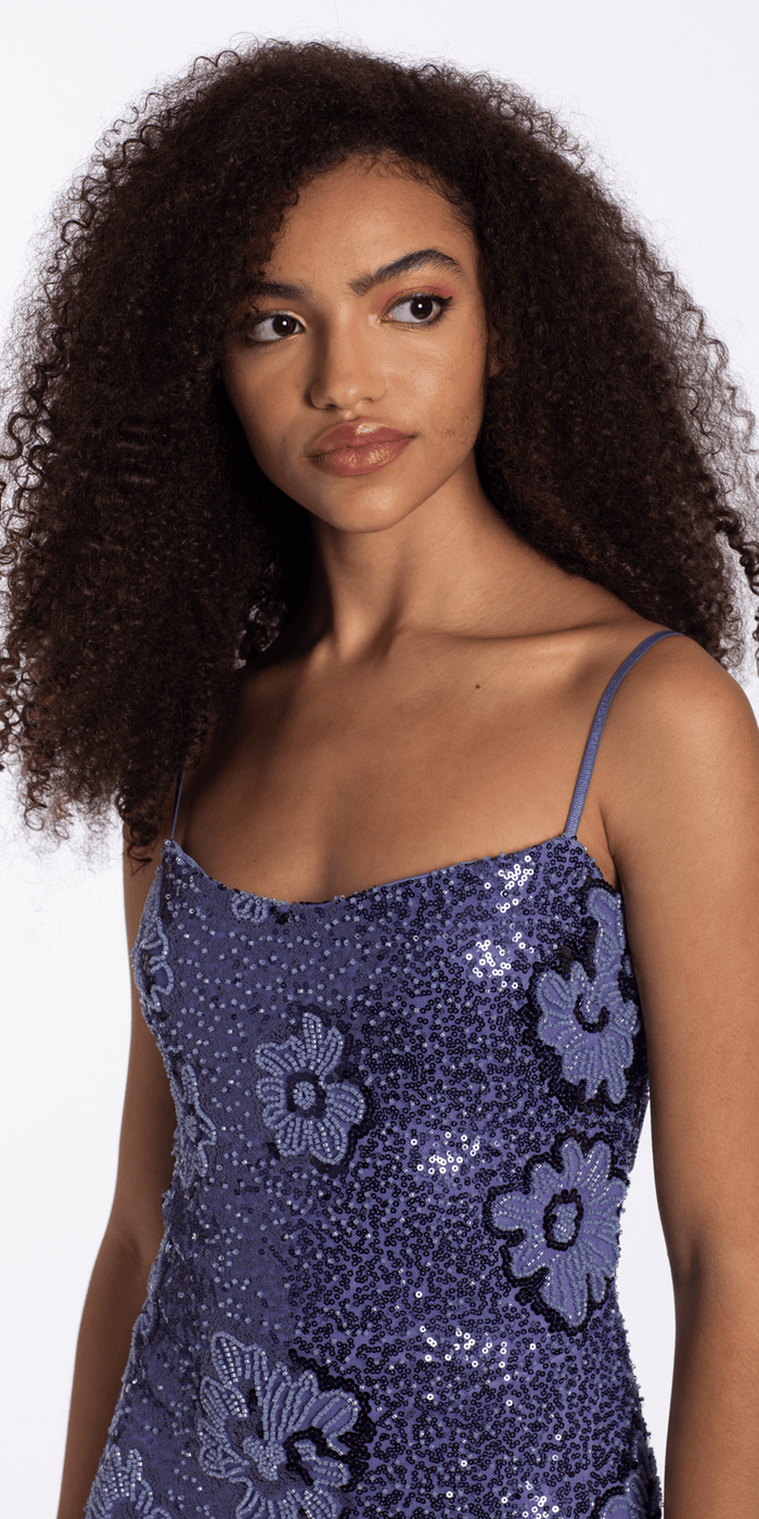 periwinkle/size/XS/Missy/Camille La Vie Strappy Back Beaded Bodycon Dress/close up 2