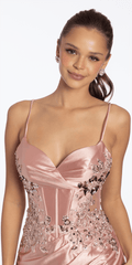 rose/size/4/missy/Camille La Vie/Strappy Back Stretch Satin Bodycon Dress with Embroidery/crop 2