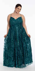 Strappy Back V Neck Glitter Mesh Ballgown with Pockets - Camille La Vie