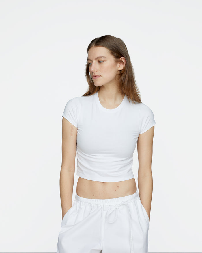 Stretch Cotton Cropped Baby Tee - White