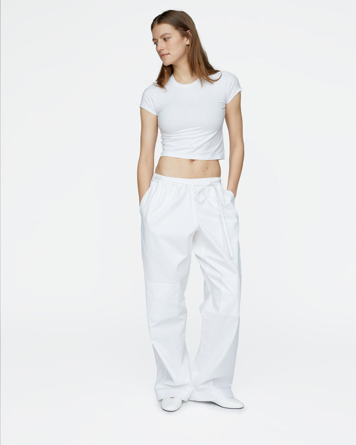 Stretch Cotton Cropped Baby Tee - White