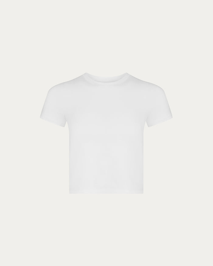 Stretch Cotton Cropped Baby Tee - White