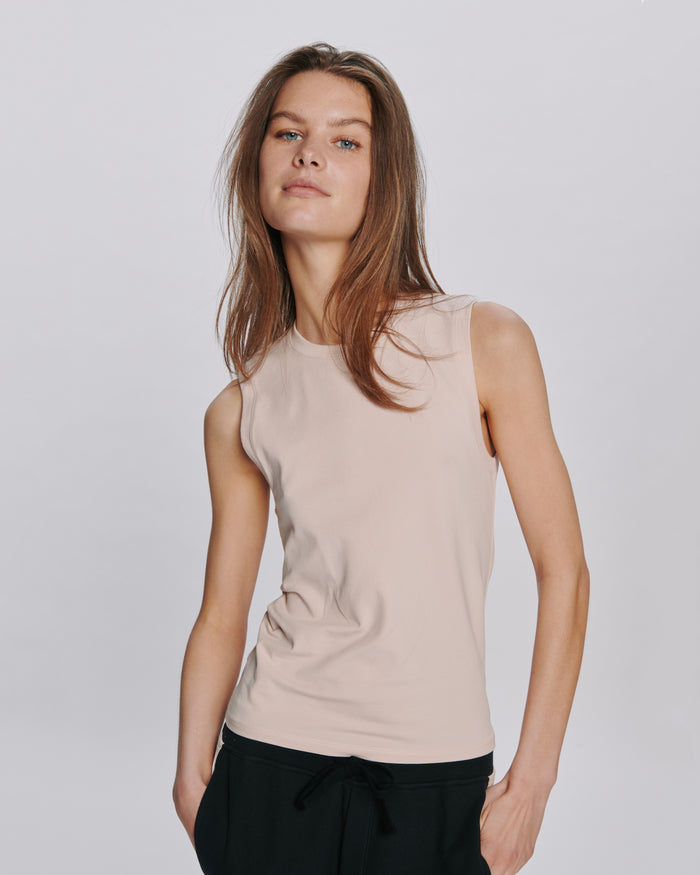 Stretch Cotton Muscle Tee - Faded Rose