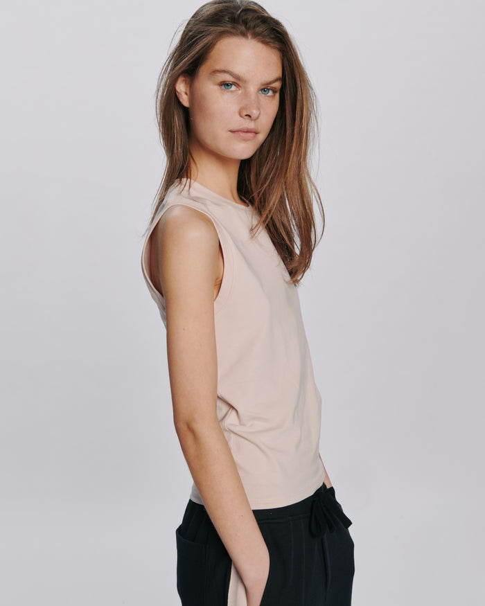 Stretch Cotton Muscle Tee - Faded Rose