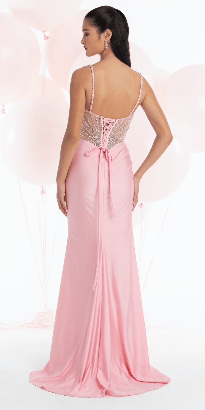 Stretch Satin Sweetheart Corset Column Dress with Rhinestone Detail - Camille La Vie