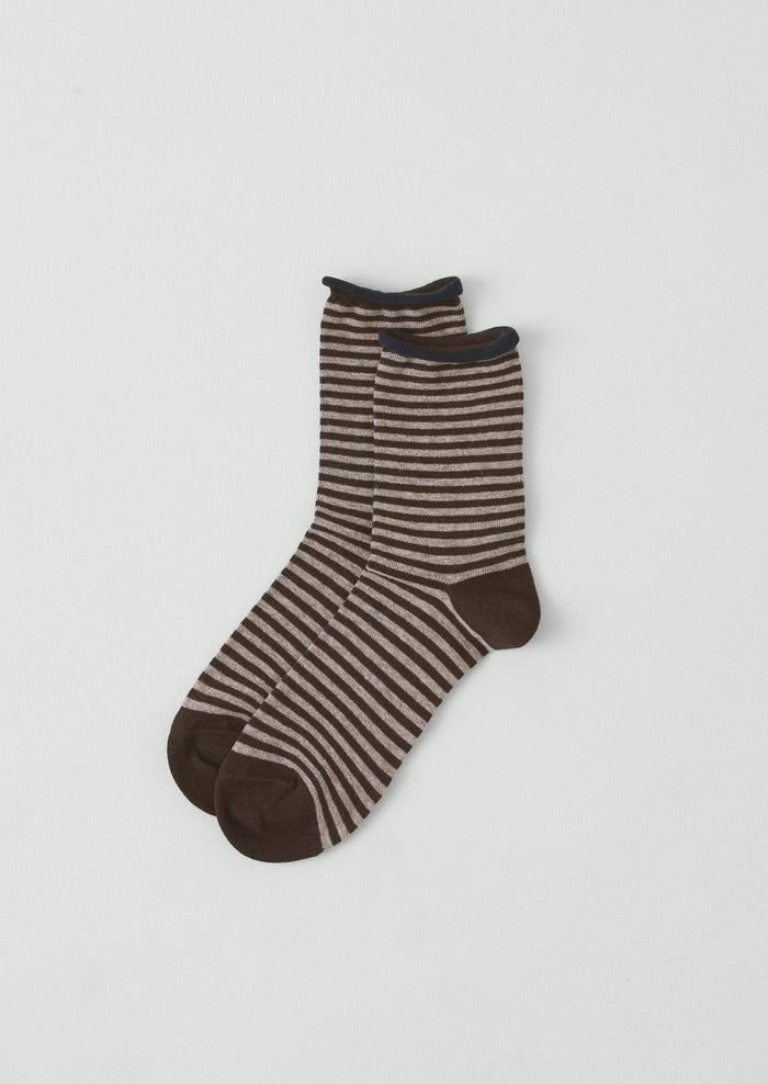 Stripe Cotton Cashmere Socks | Bitter Chocolate/Stone