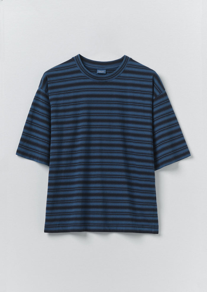 Stripe Cotton Short Sleeve Tee | Blue Graphite/Cobalt