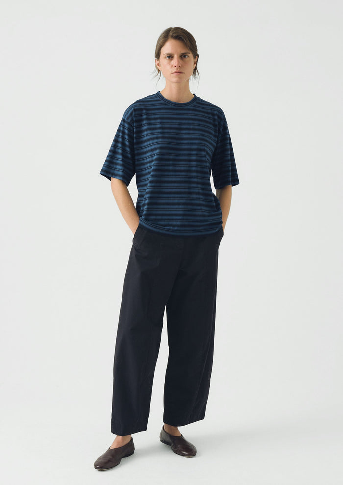 Stripe Cotton Short Sleeve Tee | Blue Graphite/Cobalt