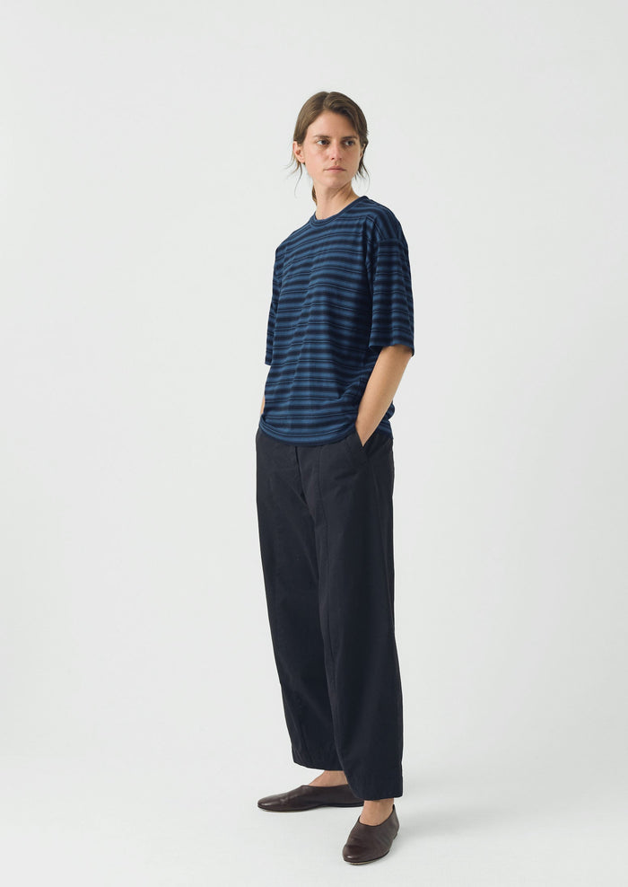 Stripe Cotton Short Sleeve Tee | Blue Graphite/Cobalt