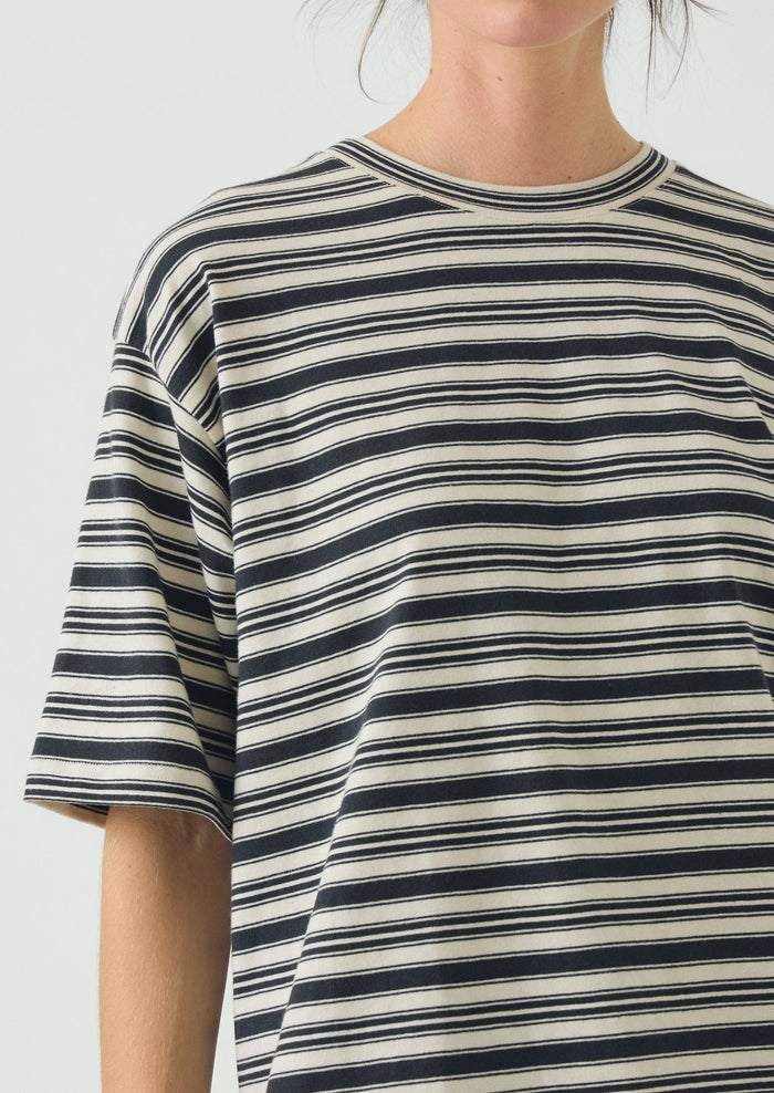Stripe Cotton Short Sleeve Tee | Blue Graphite/Egret