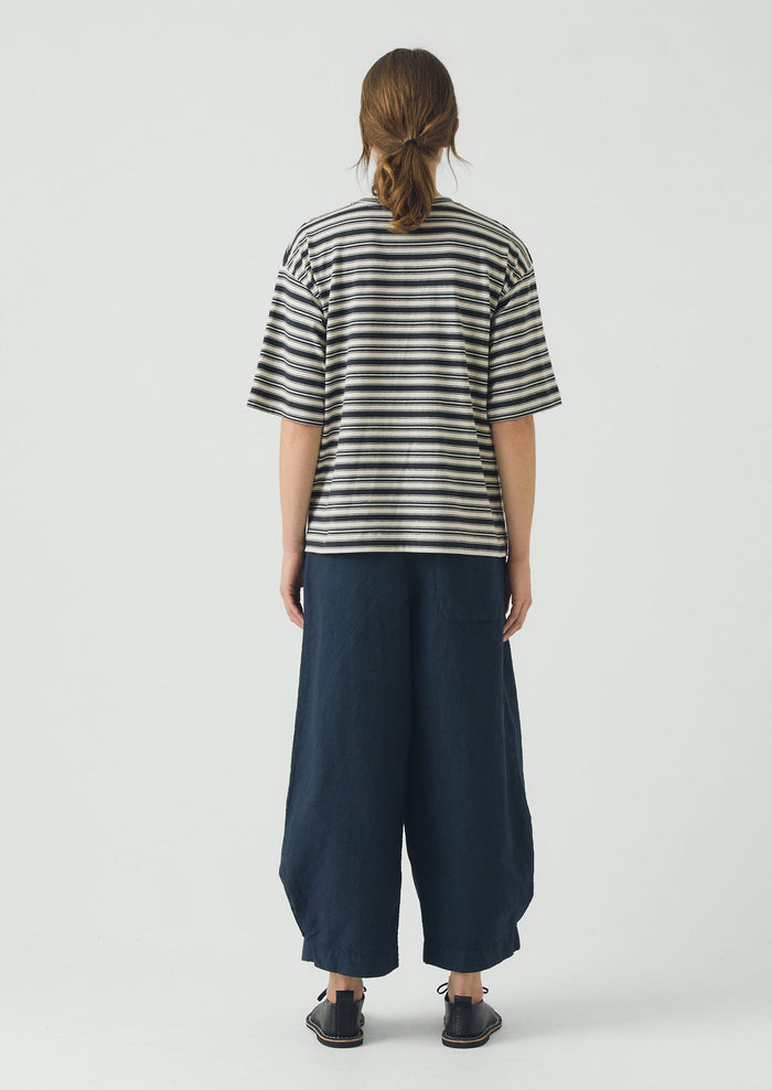 Stripe Cotton Short Sleeve Tee | Blue Graphite/Egret