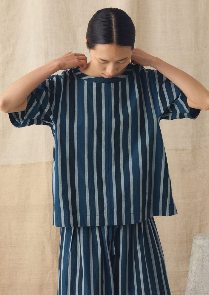 Stripe Cotton Smock Top | French Blue