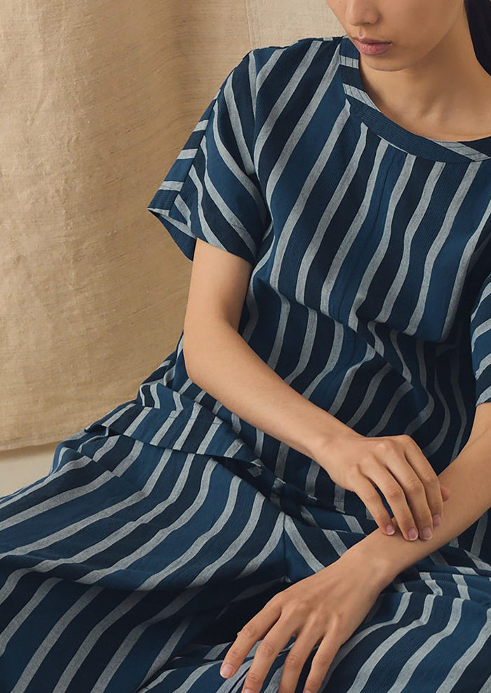 Stripe Cotton Smock Top | French Blue