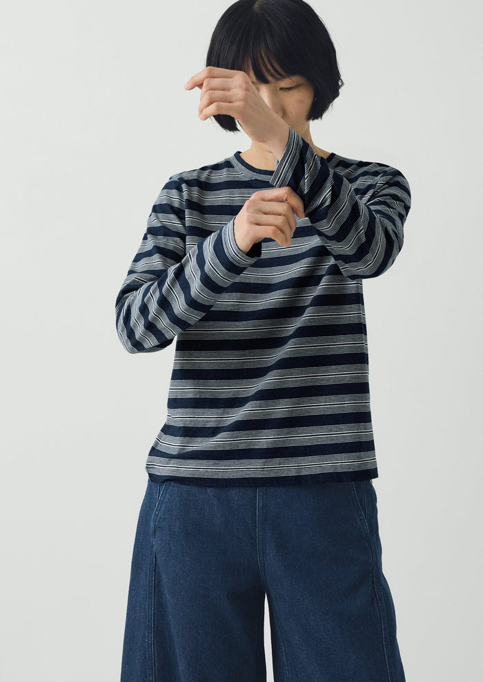 Stripe Crew Neck Tee | Indigo/Ecru