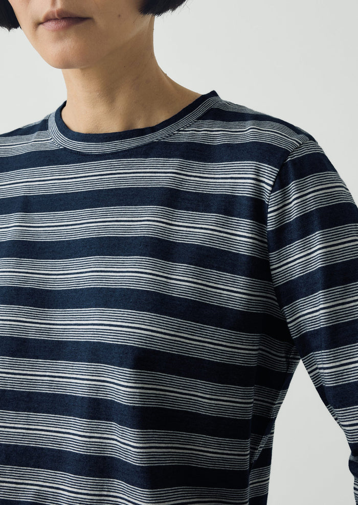 Stripe Crew Neck Tee | Indigo/Ecru