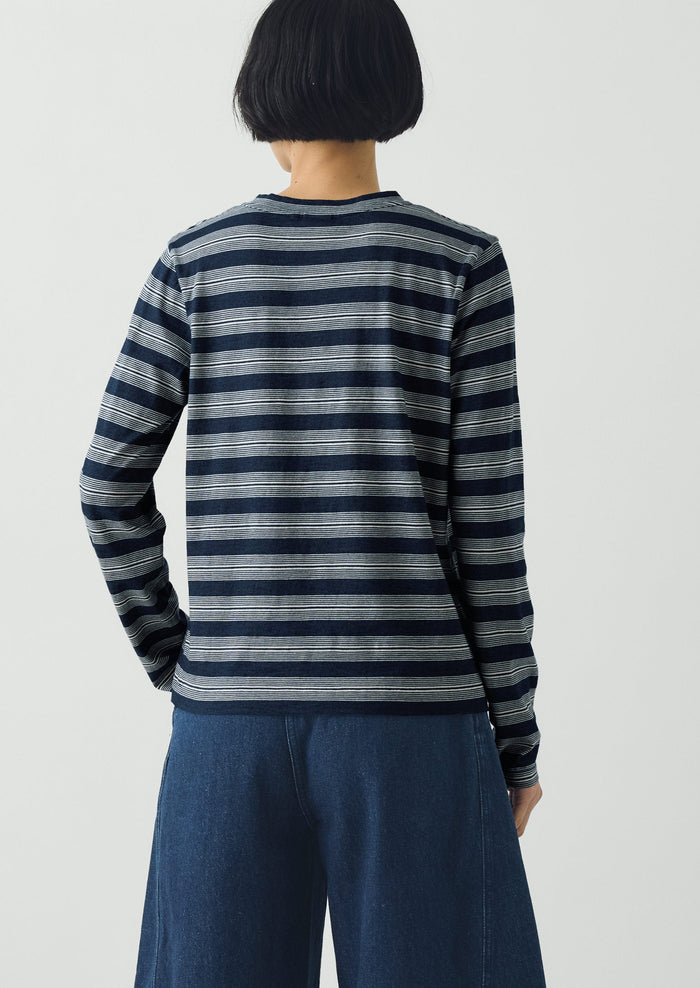 Stripe Crew Neck Tee | Indigo/Ecru