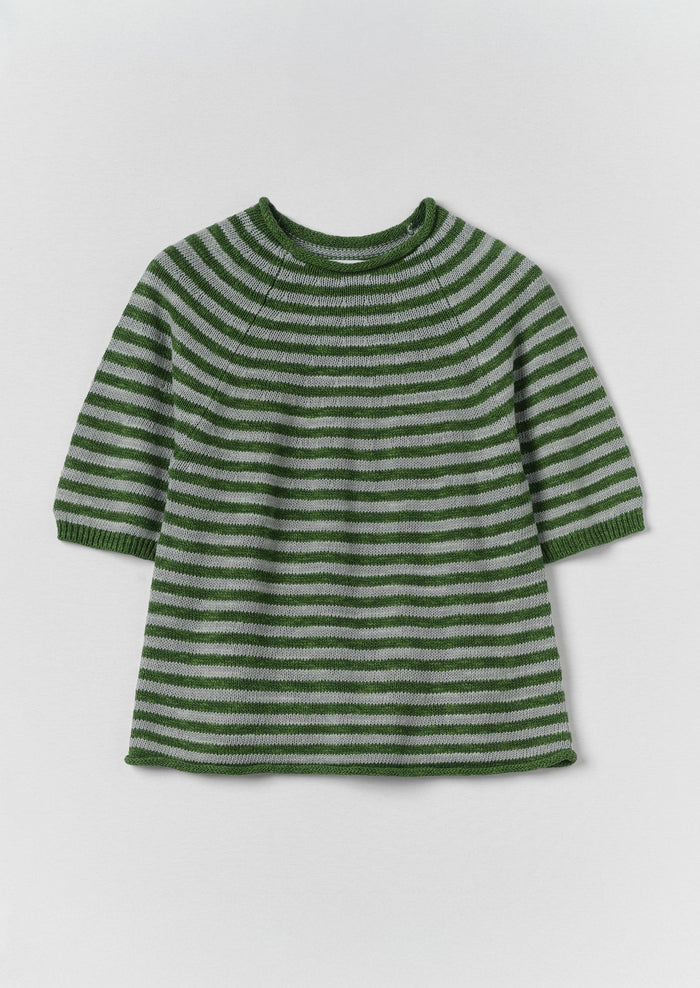 Stripe Linen Cotton Knitted Tee | Croft Green/Egg Shell
