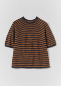 Stripe Linen Cotton Knitted Tee | Graphite Blue/Copper