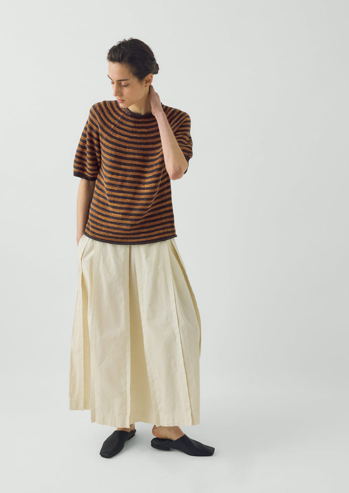 Stripe Linen Cotton Knitted Tee | Graphite Blue/Copper
