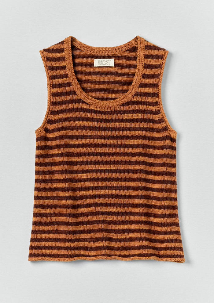 Stripe Linen Cotton Knitted Vest | Beetroot/Butterscotch