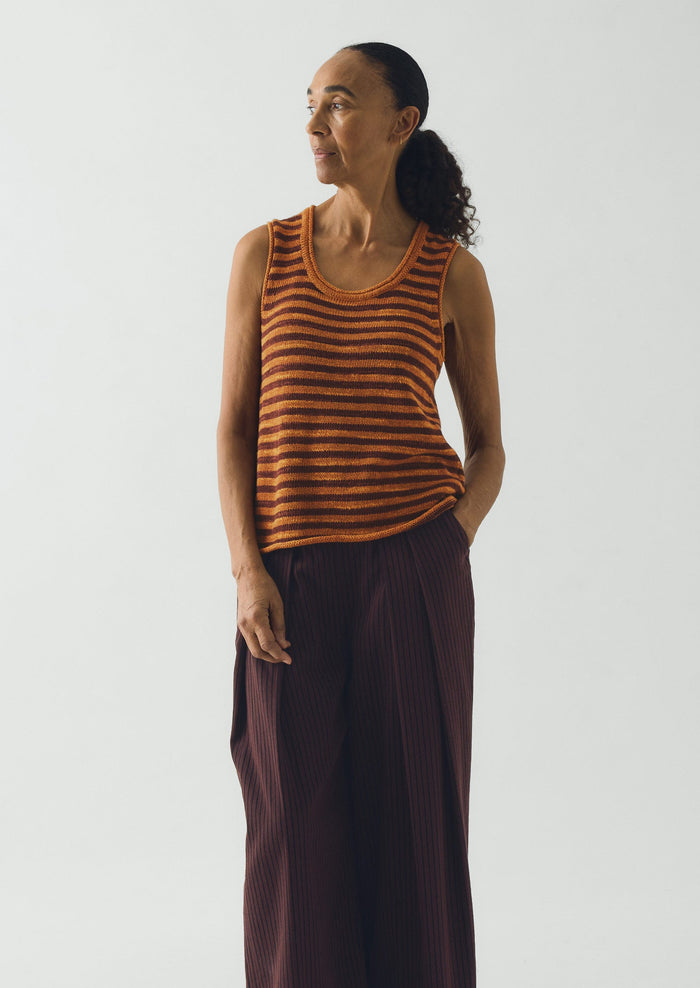 Stripe Linen Cotton Knitted Vest | Beetroot/Butterscotch