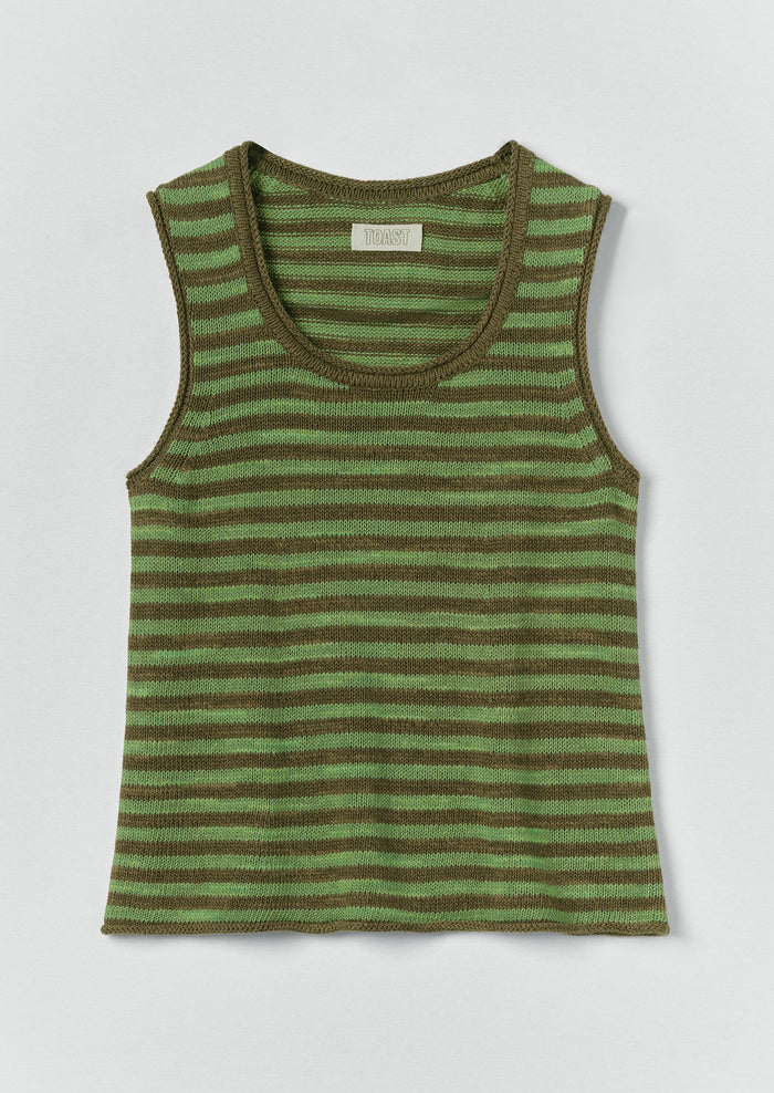 Stripe Linen Cotton Knitted Vest | Green Olive/Verde