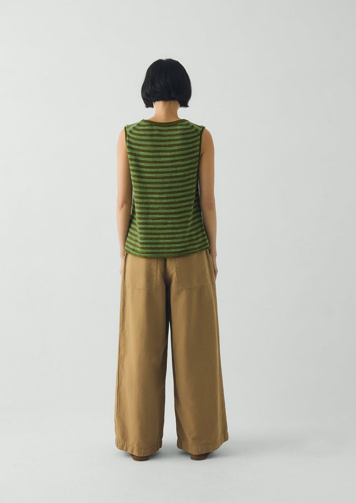 Stripe Linen Cotton Knitted Vest | Green Olive/Verde