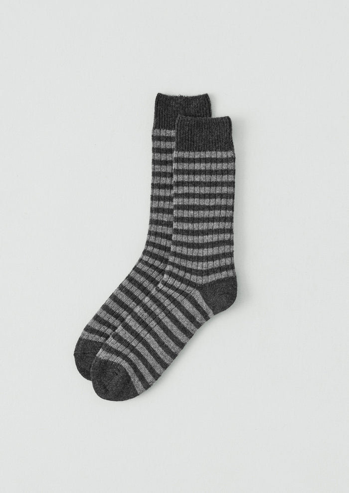 Stripe Wool Blend Socks | Grey/Charcoal