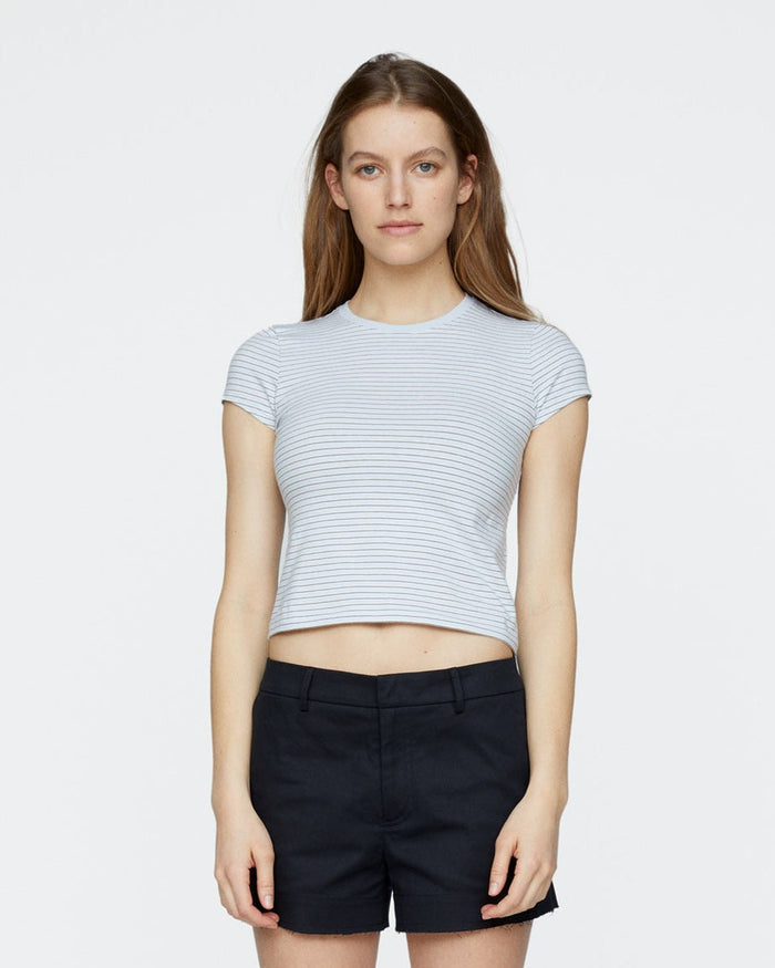 Striped Stretch Cotton Cropped Baby Tee - Cool Water Multi