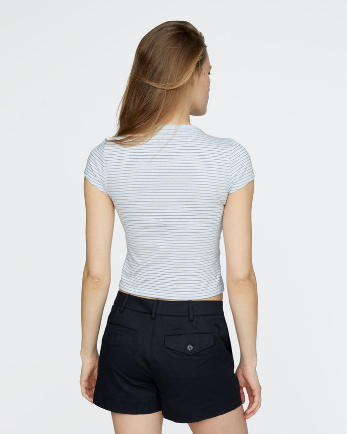 Striped Stretch Cotton Cropped Baby Tee - Cool Water Multi