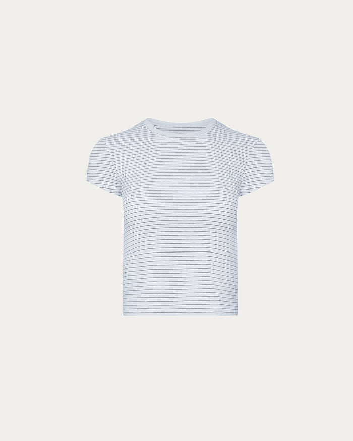 Striped Stretch Cotton Cropped Baby Tee - Cool Water Multi