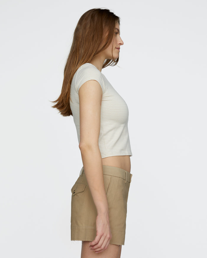 Striped Stretch Cotton Cropped Baby Tee - Macadamia Multi